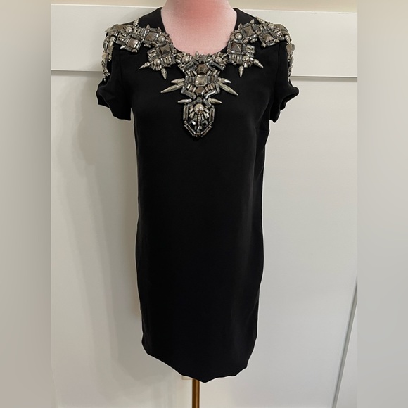 Authentic 100% Silk 2011 Runway Spike Bling Stud Cape Style Dress Size 38 - US 2 - Picture 3 of 11